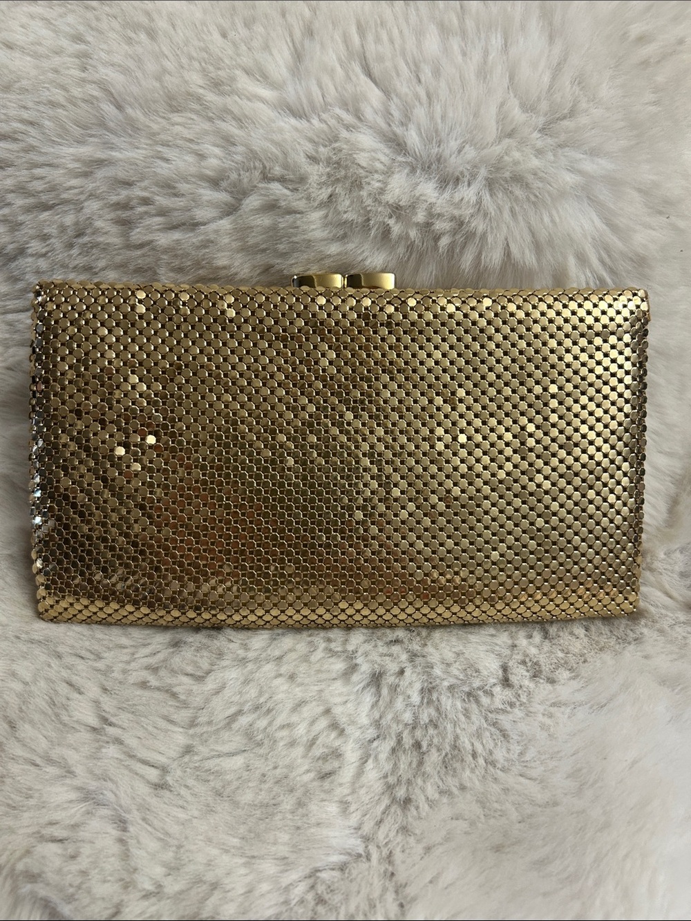 Whiting and Davis Vintage 1970’s gold mesh organizer clutch wallet
